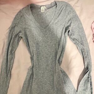Grey Long Sleeve V Neck Top